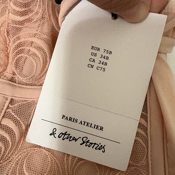 & Other Stories Size 34B Lace Bustier Underwired Bra Pink Adjustable Straps - Picture 8 of 9